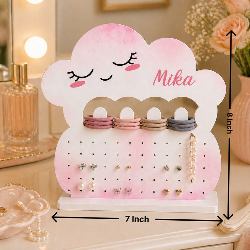 Personalized Cloud Jewellery Holder Stand 8x7 Inch | Custom Name Earrings & Accessories Organizer for Girls | Love Craft Gifts™