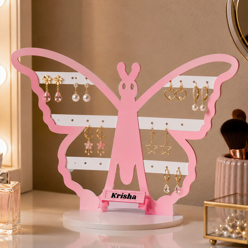 Personalized Butterfly Jewellery Holder Stand 9x4 Inch | Custom Name Earrings Organizer for Women & Girls | Love Craft Gifts™
