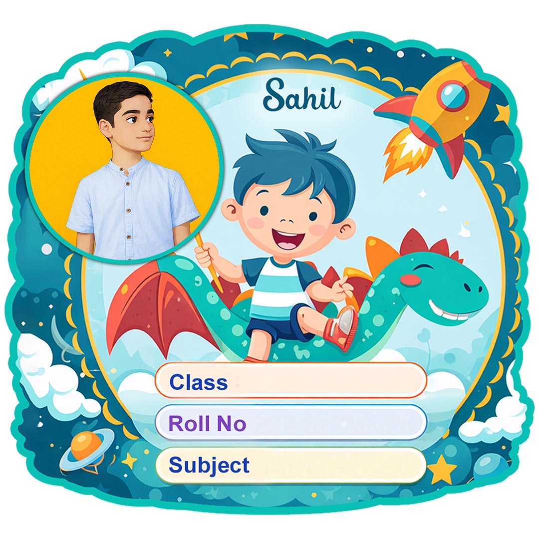 Personalized Dino Adventure Theme Kids Name Slips (2x3 Inch, 28 Stickers) – Custom Name & Photo School Labels | Love Craft Gifts