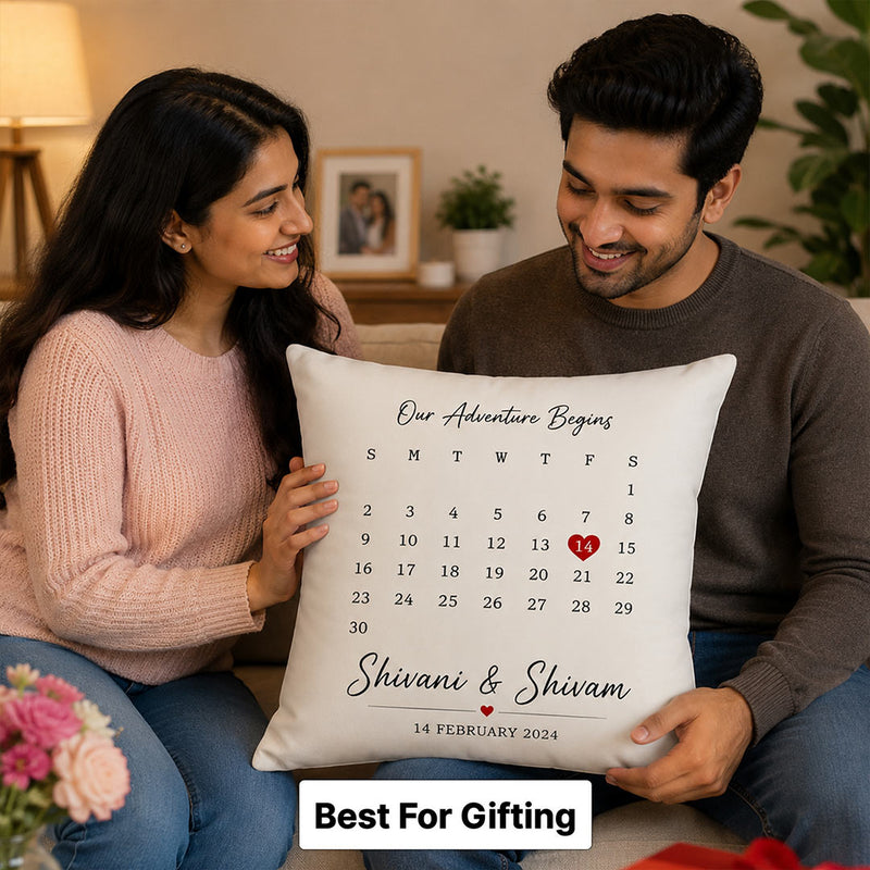 Personalized Couple Anniversary Date Cushion Cover | Custom Names & Special Date Pillow Gift for Couples - 10x10" | Love Craft Gifts™