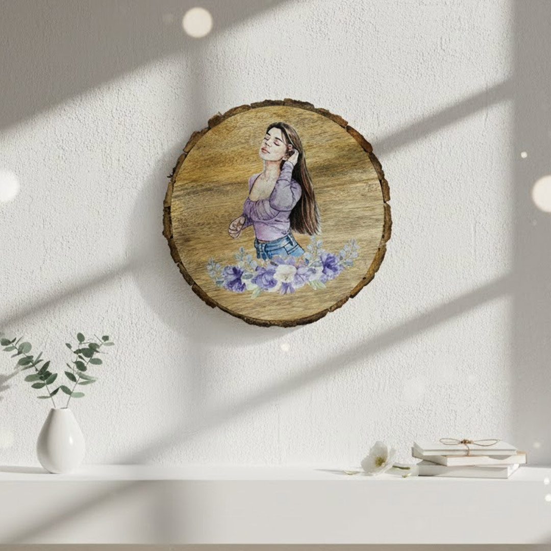 Personalized Wooden Slice (8×8 Inch) with Watercolor Art | Love Craft Gifts