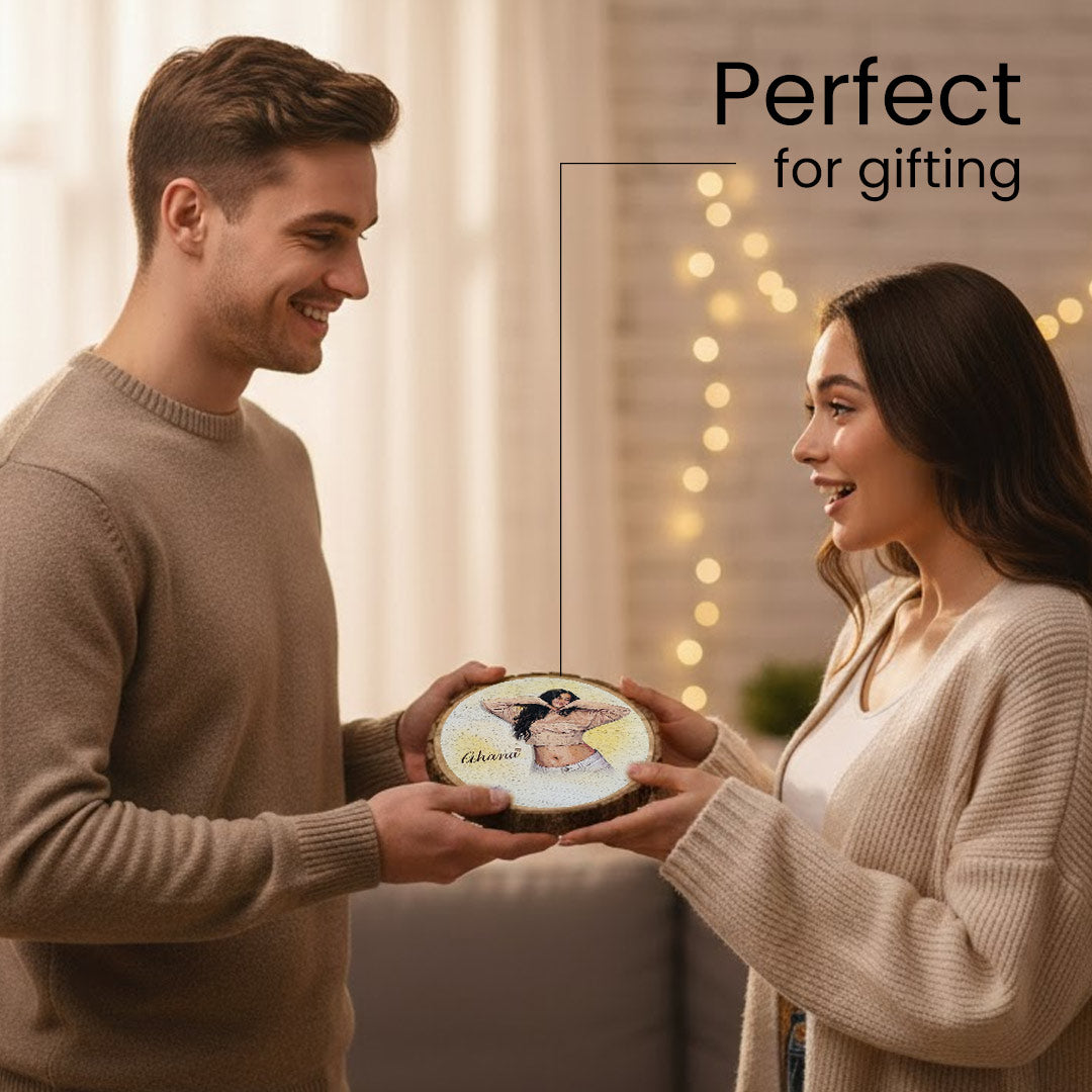 Personalized Wooden Slice (8×8 Inch) with Portrait Art | Love Craft Gifts