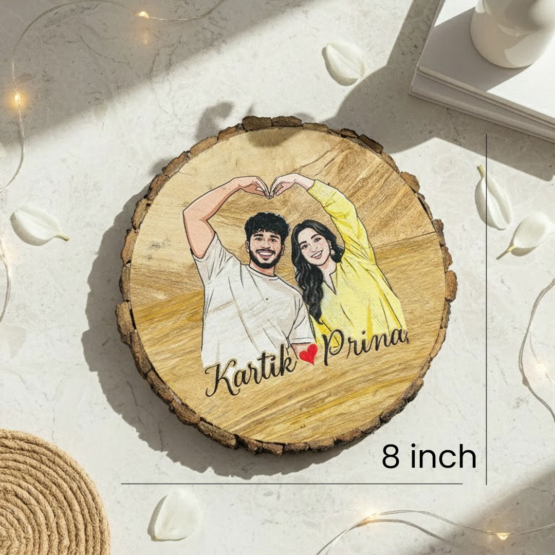 Personalized Wooden Slice (8×8 Inch) with Sketch Art | Love Craft Gifts