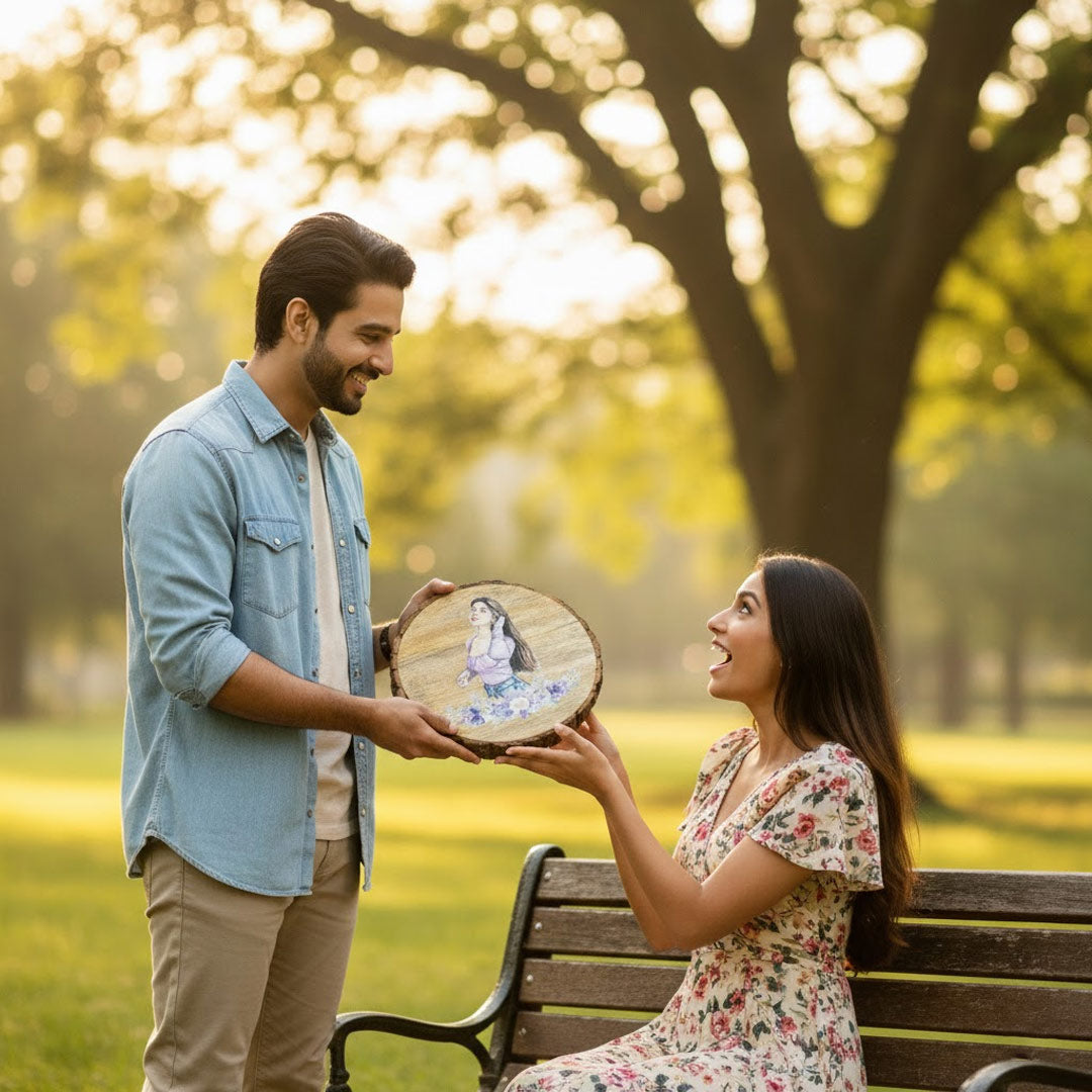 Personalized Wooden Slice (8×8 Inch) with Watercolor Art | Love Craft Gifts