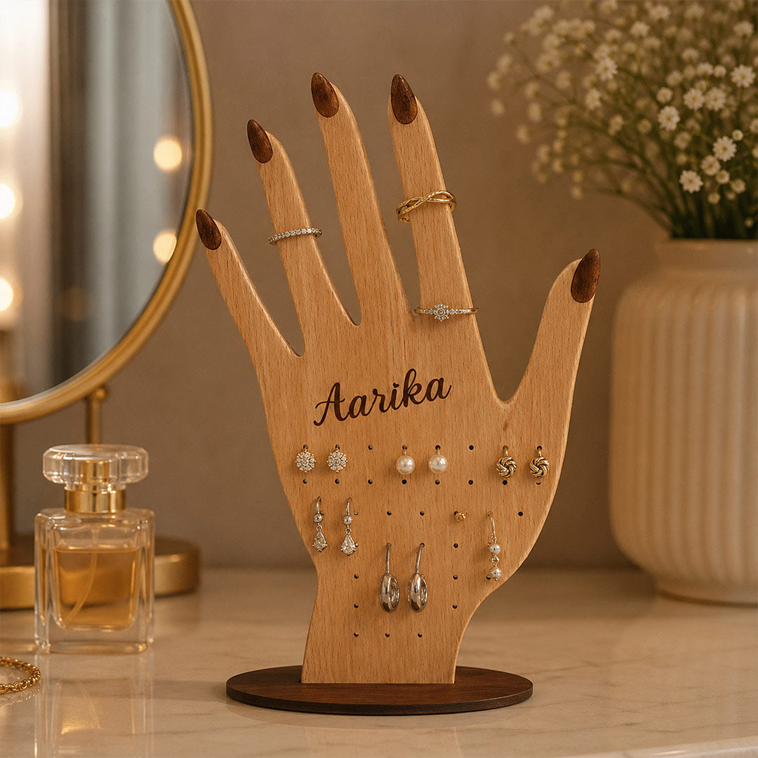 Personalized Wooden Jewellery Organizer Stand with Custom Name for Girls & Women 5x8" | Love Craft Gifts™