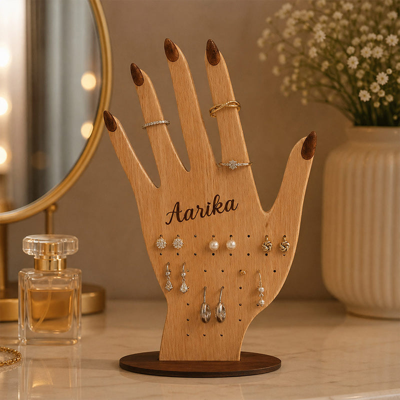 Personalized Wooden Jewellery Organizer Stand with Custom Name for Girls & Women 5x8" | Love Craft Gifts™