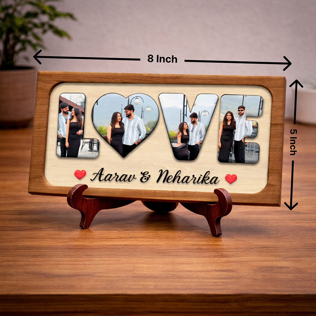Personalized LOVE Photo Frame with Name – Custom Couple Wooden Tabletop Frame (8 x 5 Inch) | Love Craft Gifts