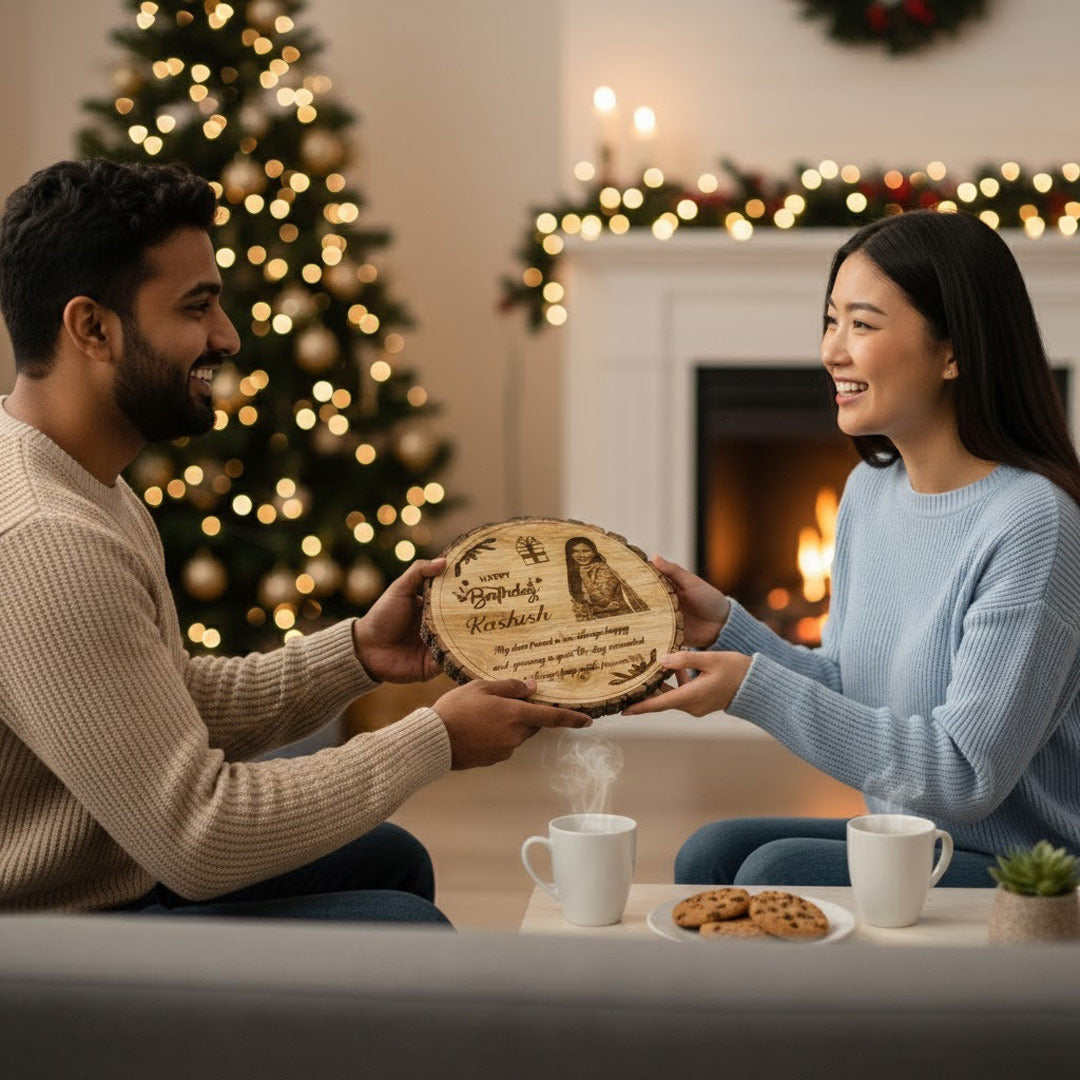 Customized Wooden Engraved Slice – Photo, Name & Message for Any Occasion | 8.5 x 8.5 inch | Love Craft Gifts