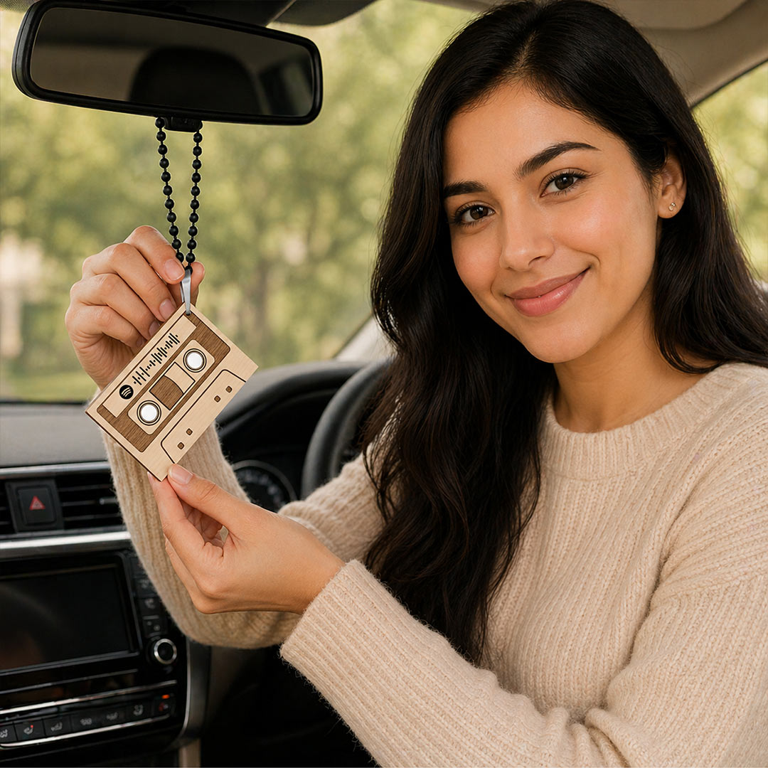 Personalized Cassette Wooden Spotify Car Hanging | Custom Song Car Mirror Hanging Gift for Couples, Boyfriend & Girlfriend - 3x2" | Love Craft Gifts™