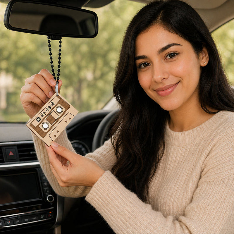 Personalized Cassette Wooden Spotify Car Hanging | Custom Song Car Mirror Hanging Gift for Couples, Boyfriend & Girlfriend - 3x2" | Love Craft Gifts™
