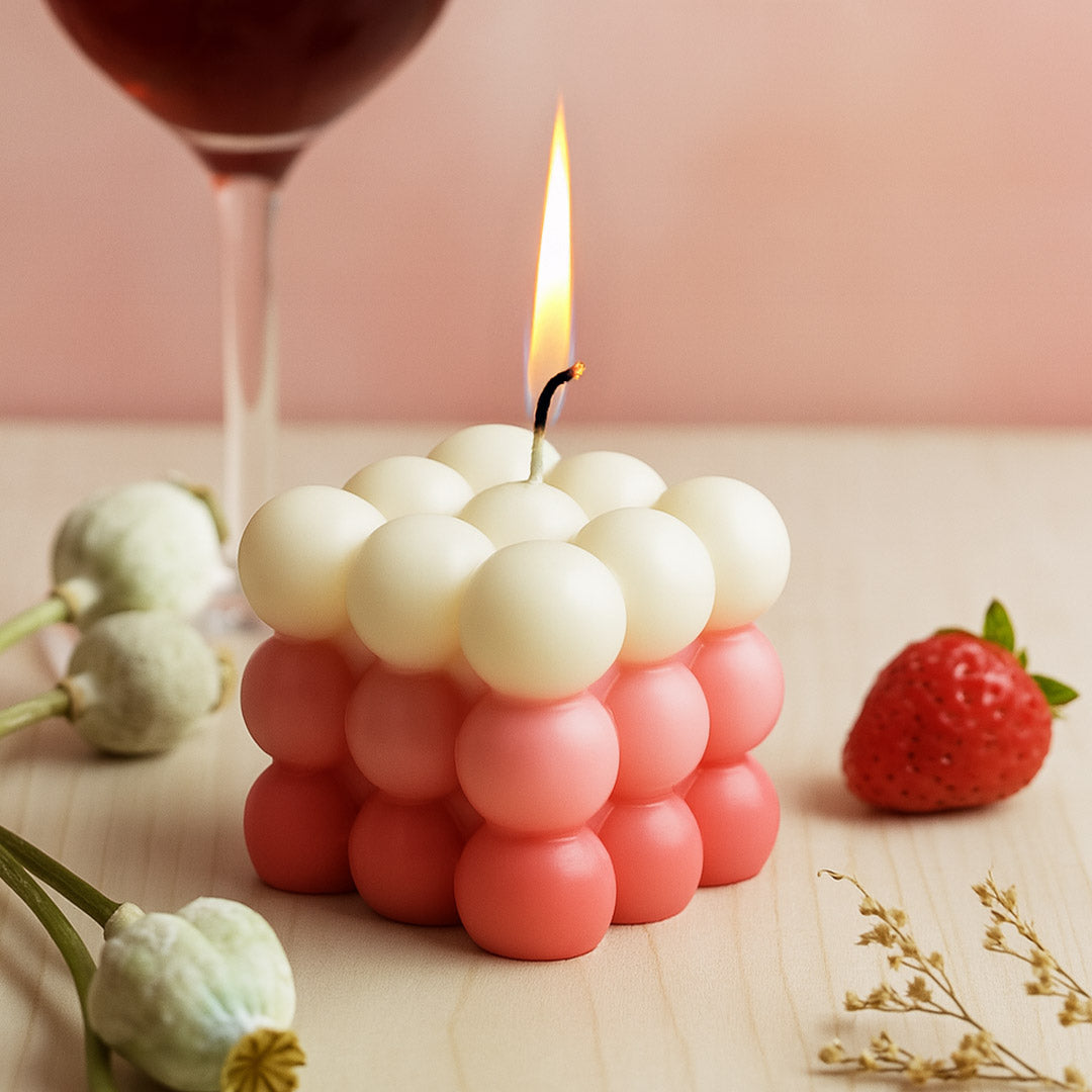 Pink & Cream Bubble Cube Candle | Love Craft Gifts