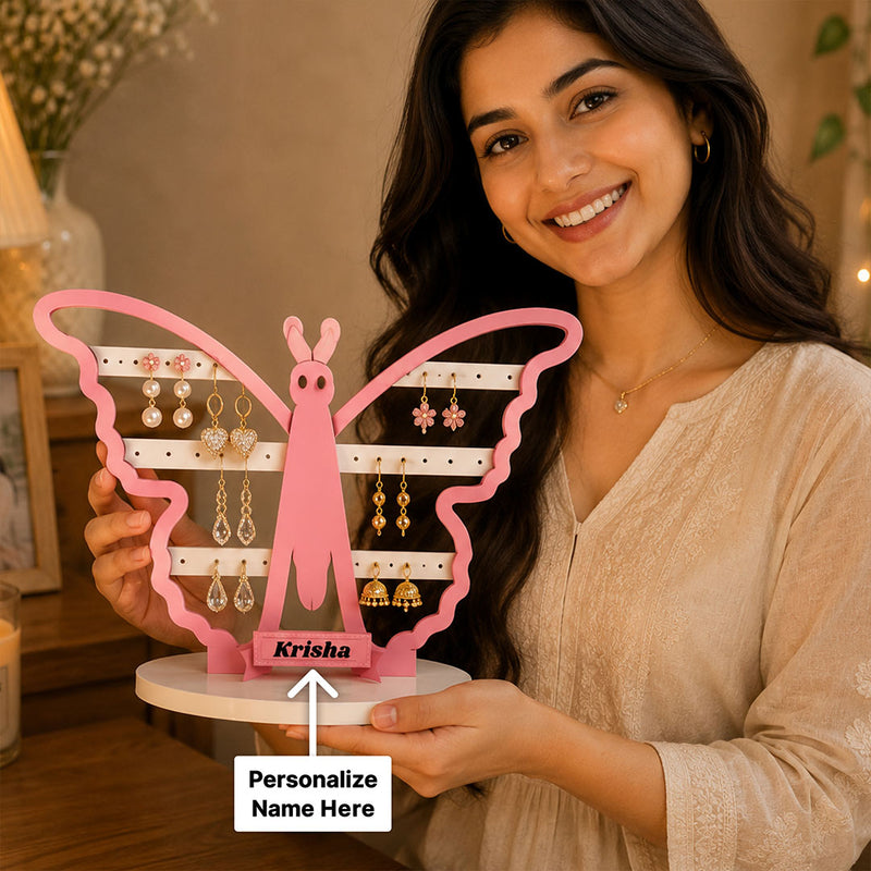 Personalized Butterfly Jewellery Holder Stand 9x4 Inch | Custom Name Earrings Organizer for Women & Girls | Love Craft Gifts™