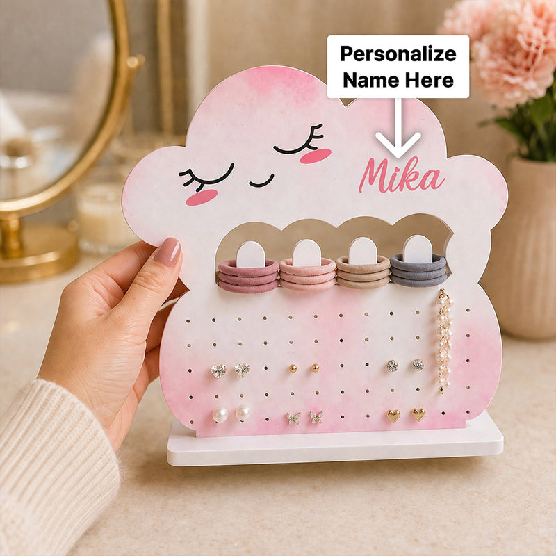 Personalized Cloud Jewellery Holder Stand 8x7 Inch | Custom Name Earrings & Accessories Organizer for Girls | Love Craft Gifts™