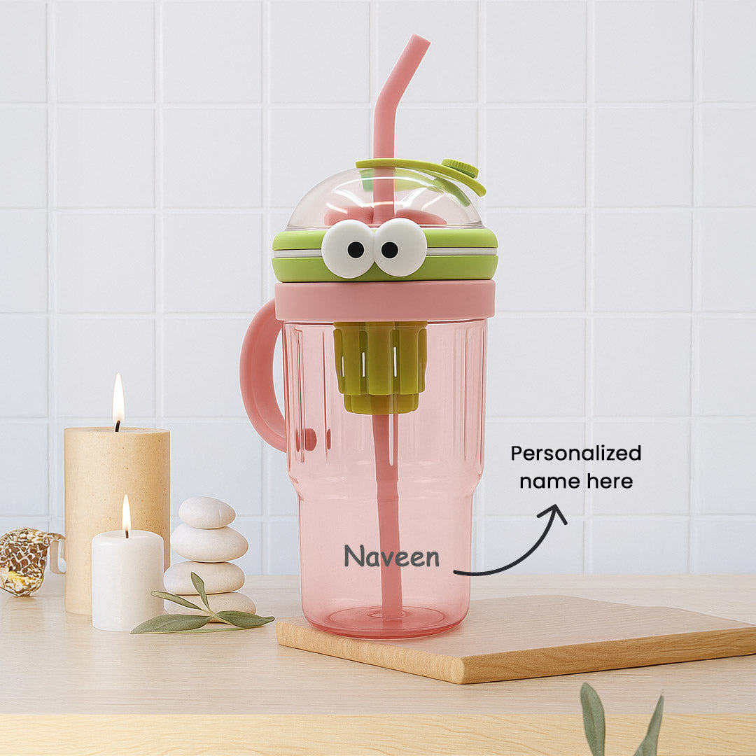 Personalized Cartoon Sipper Bottle with Straw | Custom Name for Kids | Love Craft Gifts