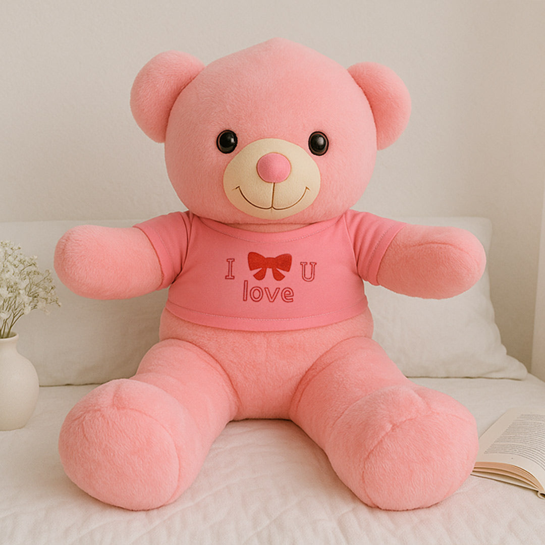 Pink Love Teddy Bear with "I ❤️ U" T-Shirt – Soft Plush Gift for Valentine's, Kids & Couples | Love Craft Gifts