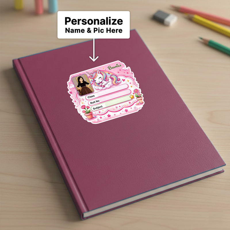 Personalized Sleeping Unicorn Pink Theme Kids Name Slips (2x3 Inch, 28 Stickers) – Custom Name & Photo School Labels | Love Craft Gifts