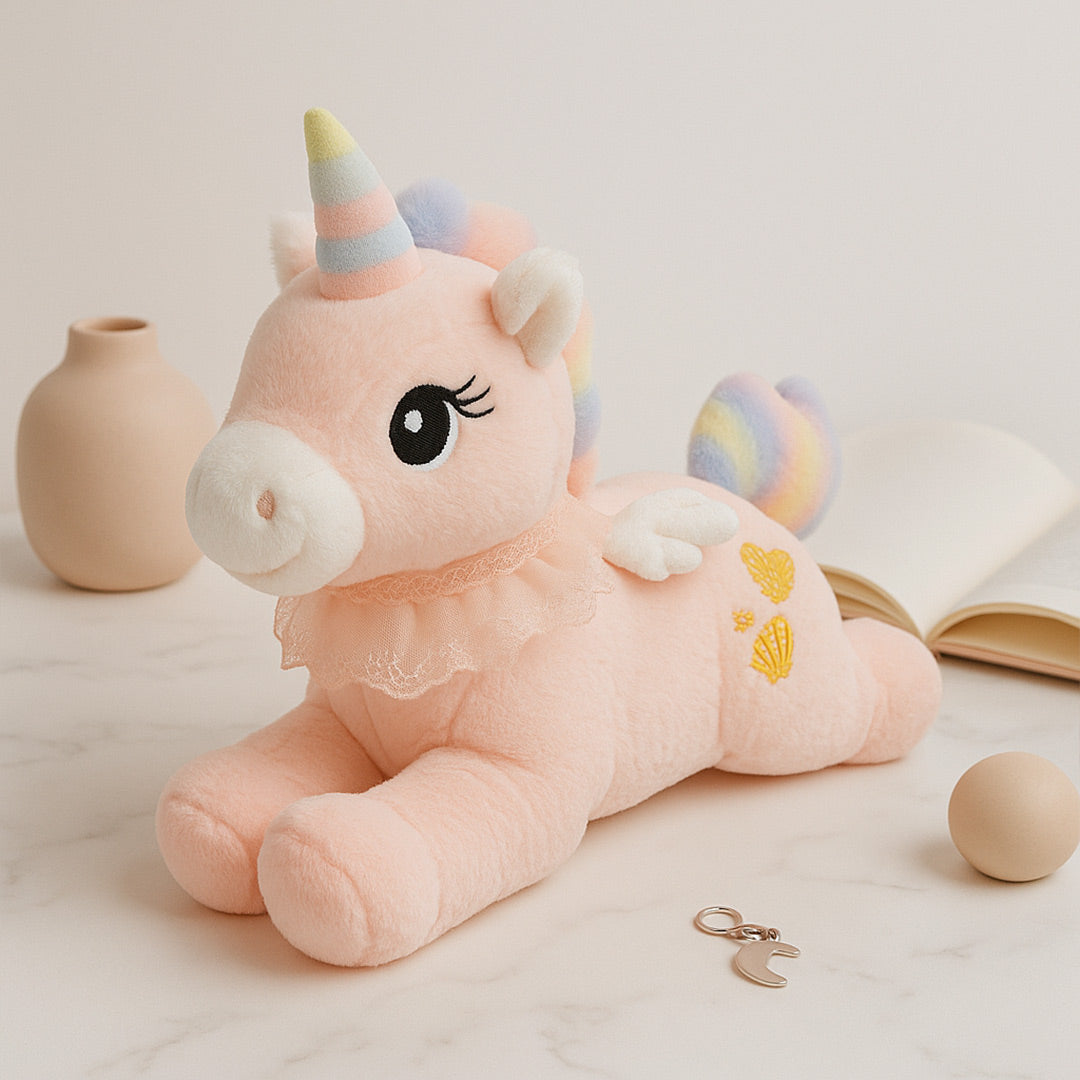 Pink Unicorn Plush Toy – Soft Stuffed Animal with Rainbow Mane & Wings | Love Craft Gifts