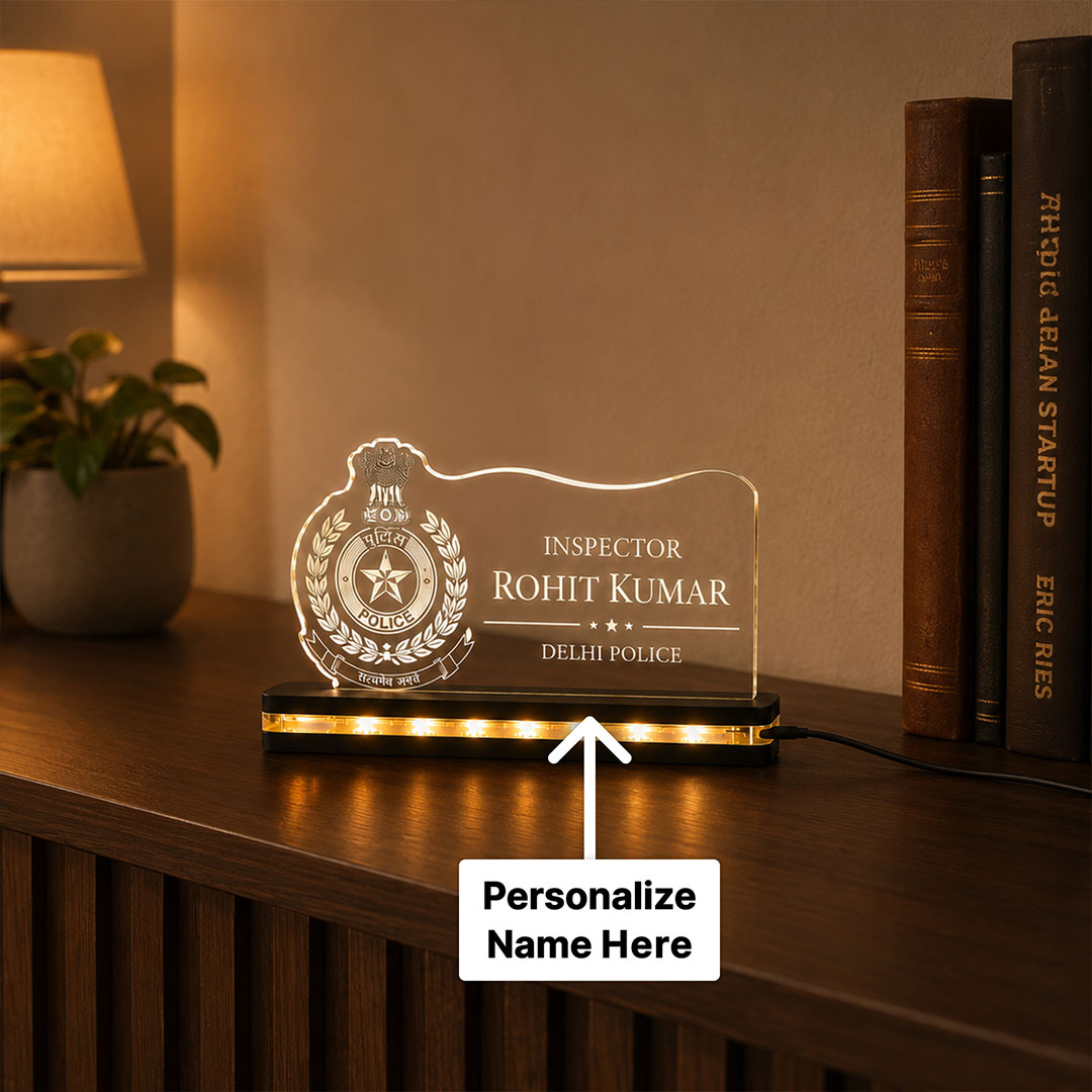 Police Officer LED Acrylic Name Plate | Personalized Name & Rank Desk Display