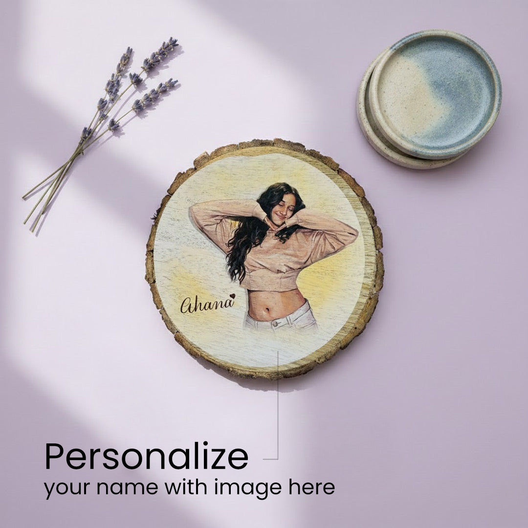 Personalized Wooden Slice (8×8 Inch) with Portrait Art | Love Craft Gifts