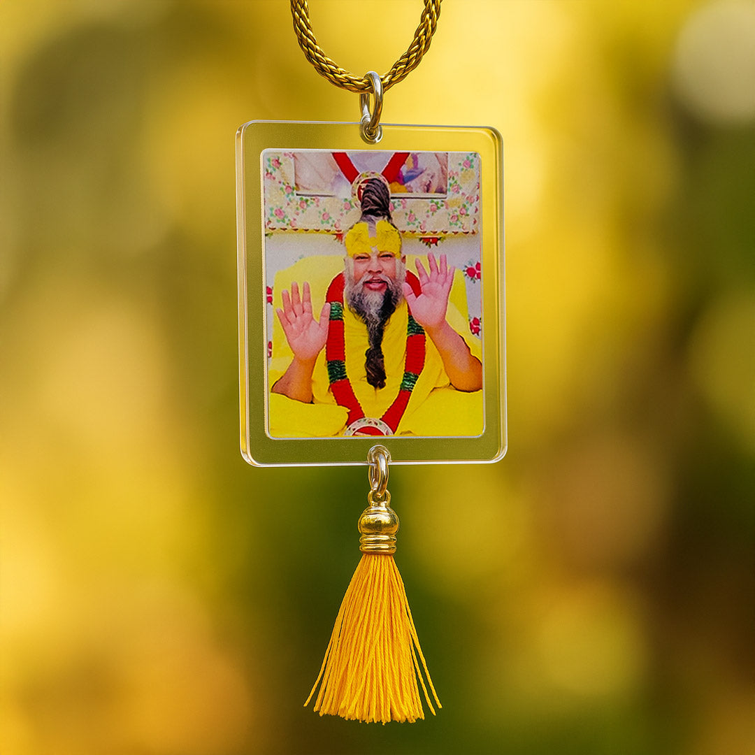 Premanand Maharaj Car Hanger – 2×3" With Golden Tassel | Love Craft Gifts
