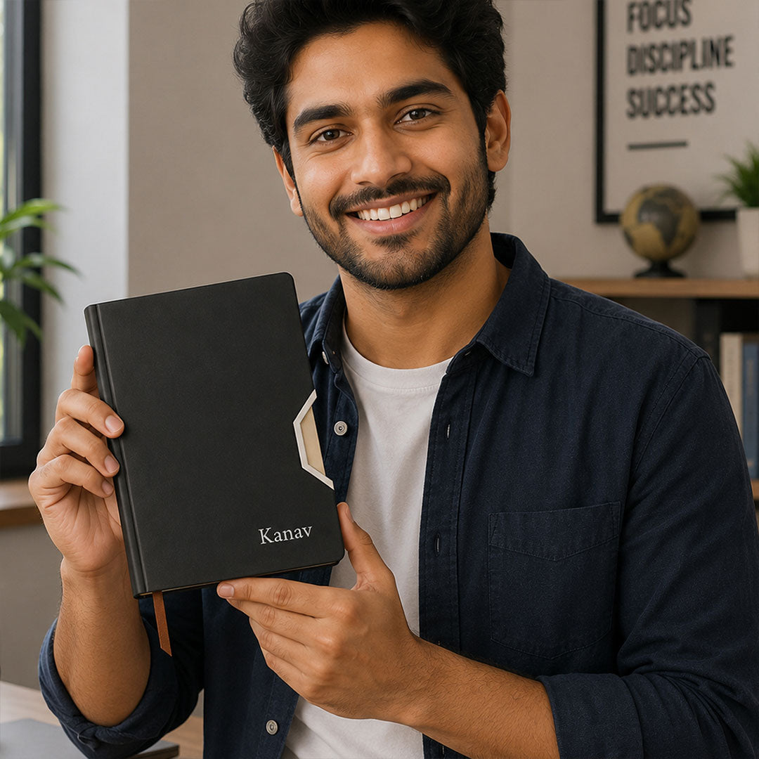 Personalized Matte Black Faux Leather Journal with Custom Name Engraving | Premium A5 Executive Notebook Gift for Professionals, Students & Writers - A5 | Love Craft Gifts™