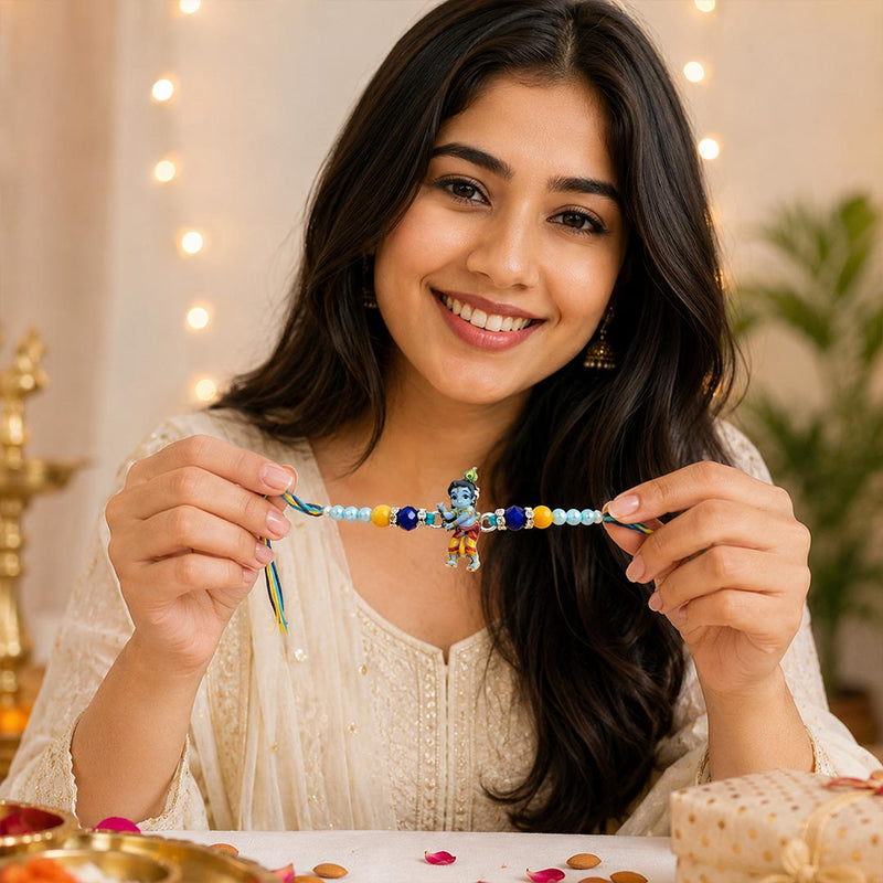 Premium Bal Krishna Kids Rakhi Devotional Designer Rakhi for Little Brother | Love Craft Gifts™
