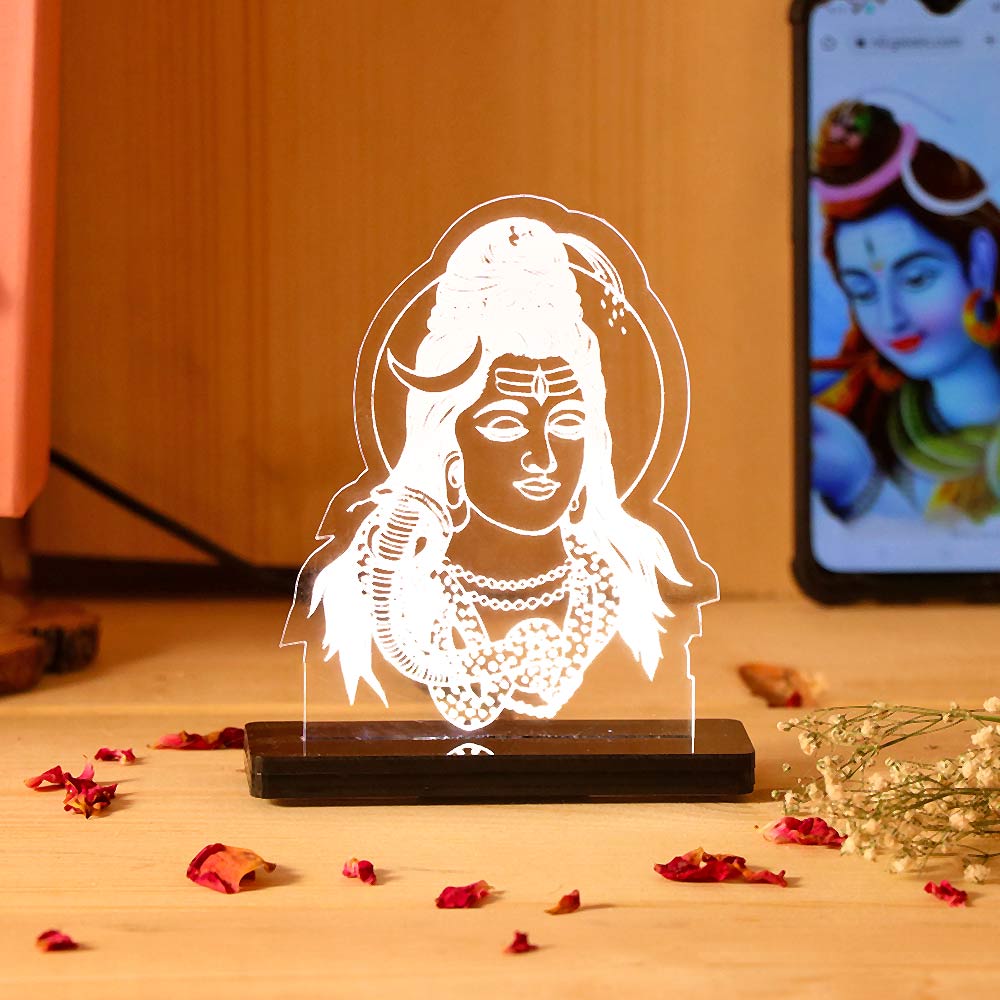 Lord Shiva LED Acrylic Lamp – Mahadev Spiritual Night Light for Home Temple, Puja Room Decor & Religious Gift | LoveCraftGifts™
