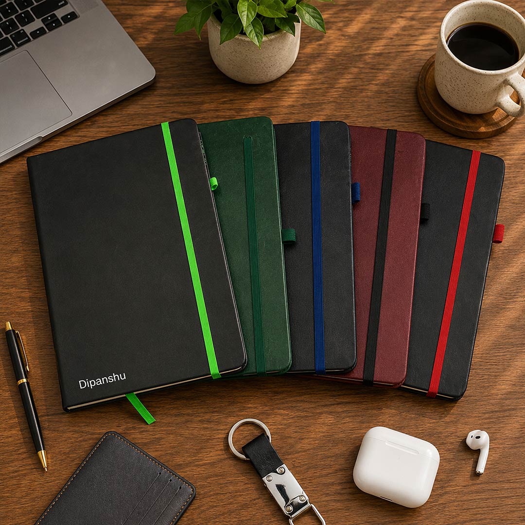 Personalized A5 PVC Hardcover Notebook with Custom Name | Elastic Closure Executive Journal Diary for Office, Study & Corporate Gifting | Love Craft Gifts™