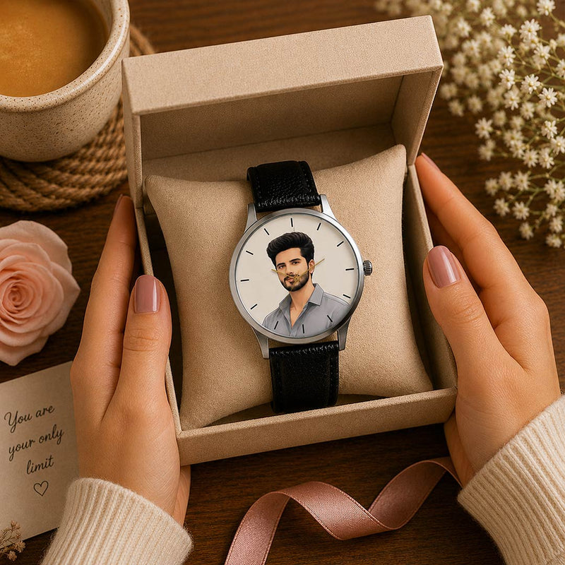 Premium Personalized AI Portrait Leather Watch | Gift for Husband, Boyfriend & Brother | Love Craft Gifts™