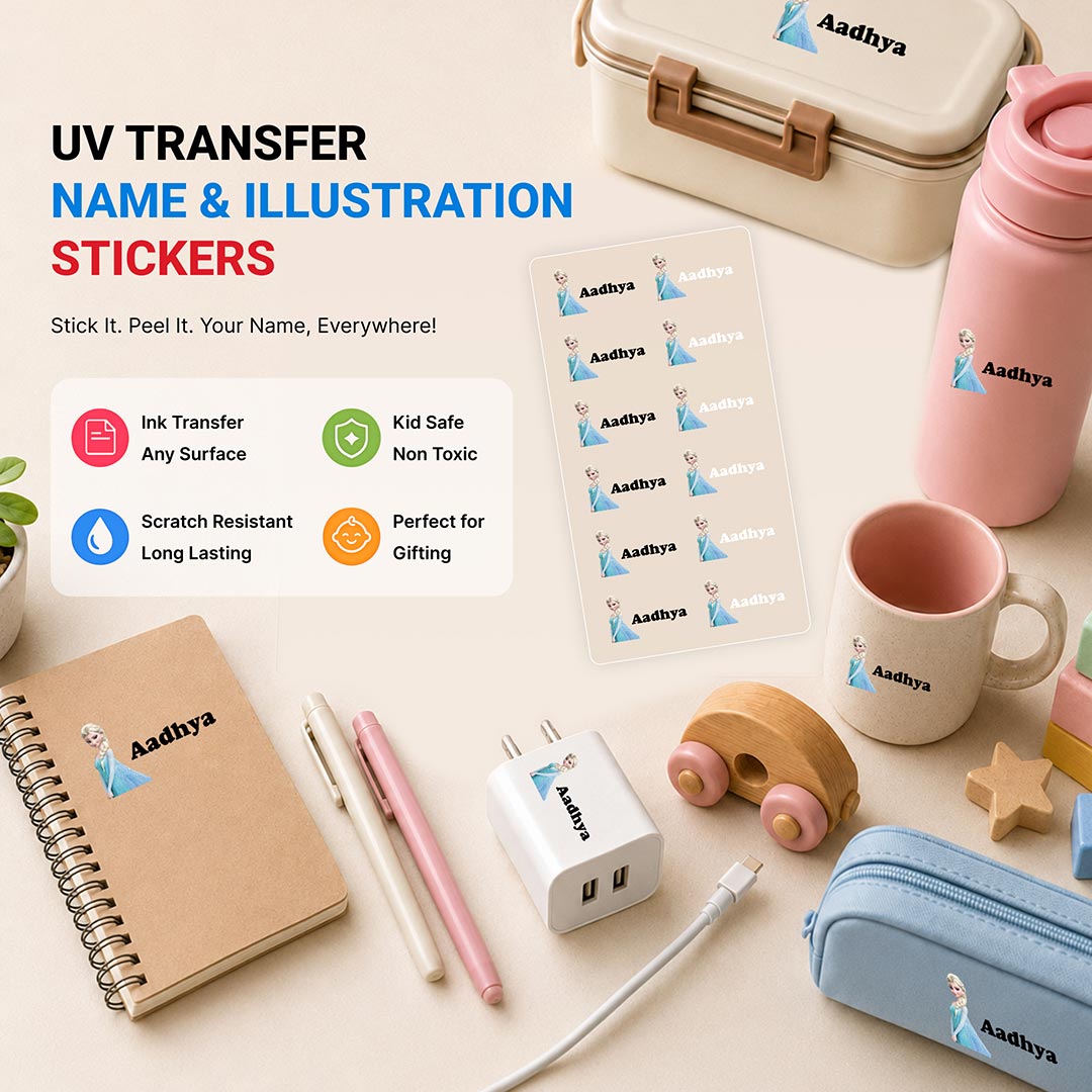 Premium Personalized UV Ink Transfer Elsa Name Stickers | Custom Labels for Daily Essentials | Love Craft Gifts™
