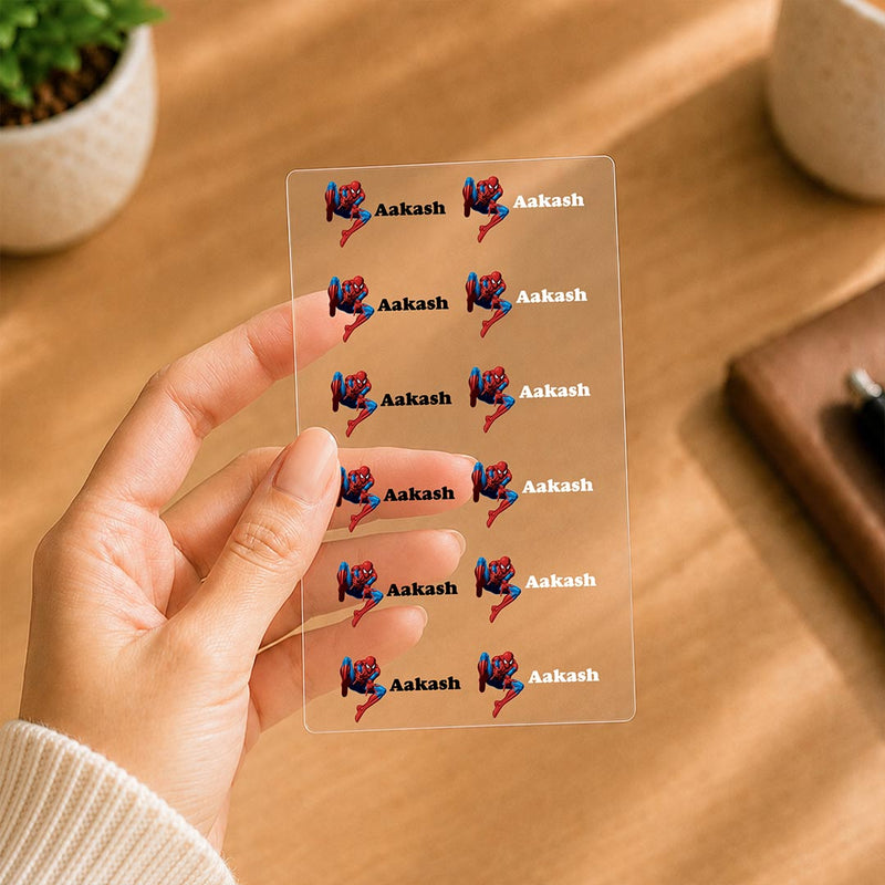 Premium Personalized UV Ink Transfer Spiderman Name Stickers | Custom Labels for Daily Essentials | Love Craft Gifts™