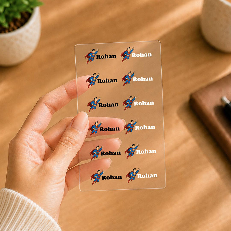 Premium Personalized UV Ink Transfer Superman Name Stickers | Custom Labels for Daily Essentials | Love Craft Gifts™