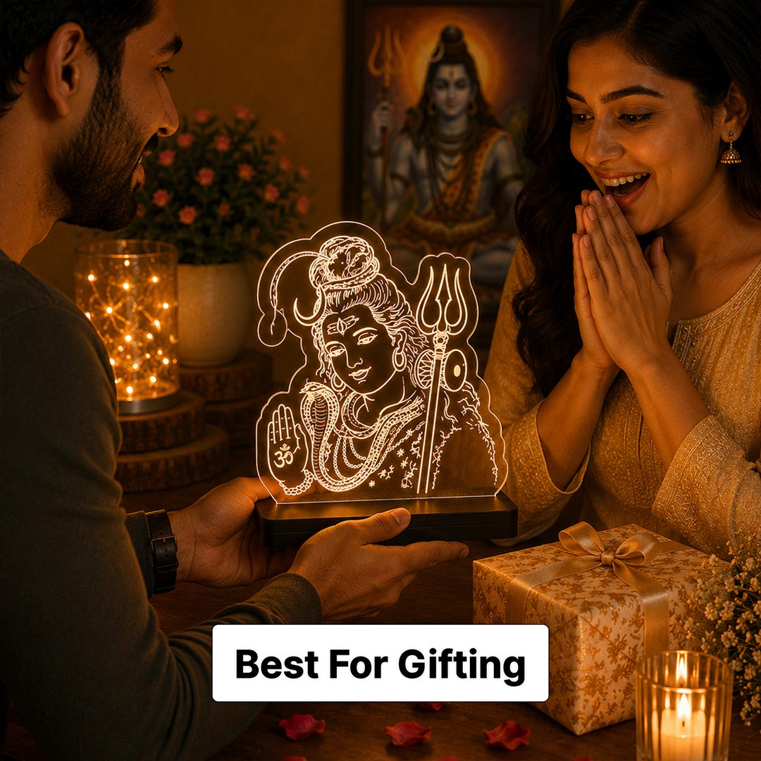 Lord Shiva LED Acrylic Lamp – Mahadev Divine Night Light for Home Temple, Spiritual Decor & Religious Gift | LoveCraftGifts™
