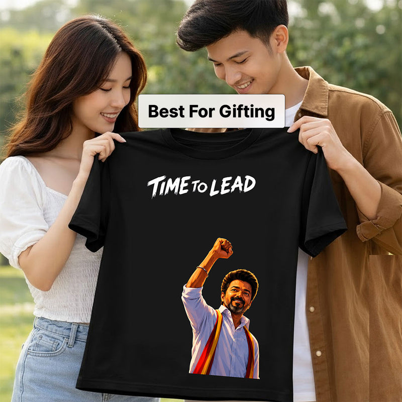 Time To Lead Vijay Leadership Graphic T-Shirt for Men & Women | Tamil Pride Political Streetwear Fan Tee - Black | Available in S, M, L, XL & XXL | Love Craft Gifts™