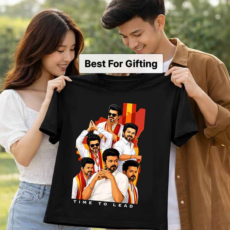 Time To Lead Vijay Political Graphic T-Shirt for Men & Women | Tamil Pride Fanwear Streetwear Tee Inspired by Leadership & Mass Culture - Black | Available in S, M, L, XL & XXL | Love Craft Gifts™