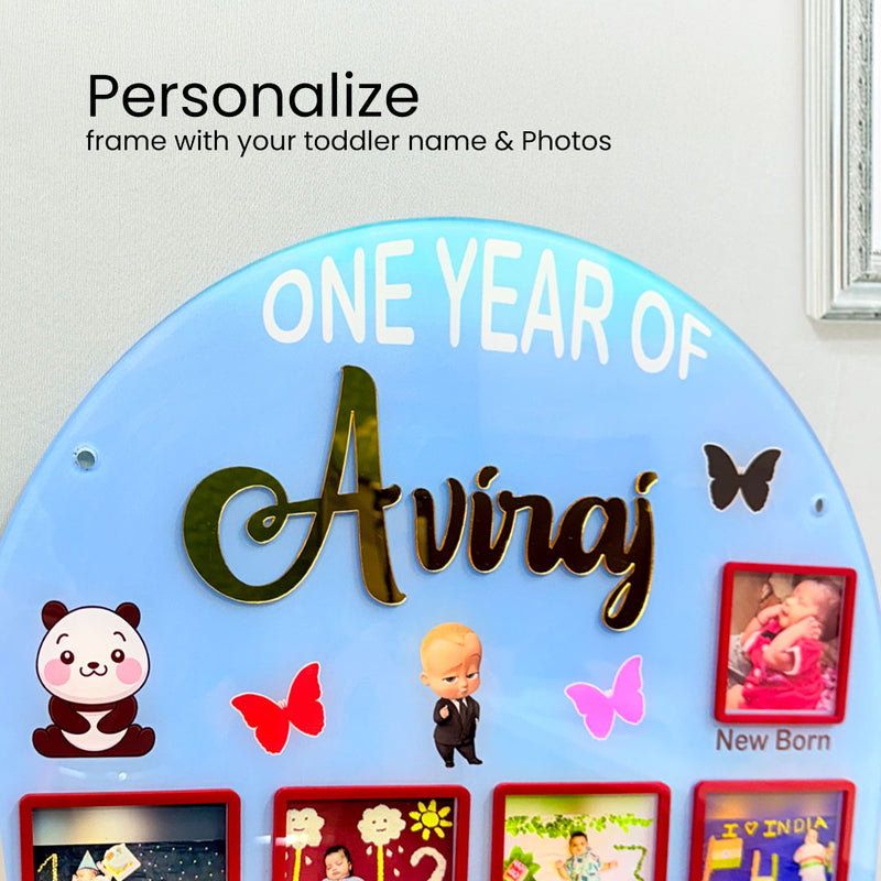 One Year Baby Milestone Photo Frame | Personalized Toddler Memory Board | Newborn to 1 Year Growth Chart Gift | Love Craft Gifts