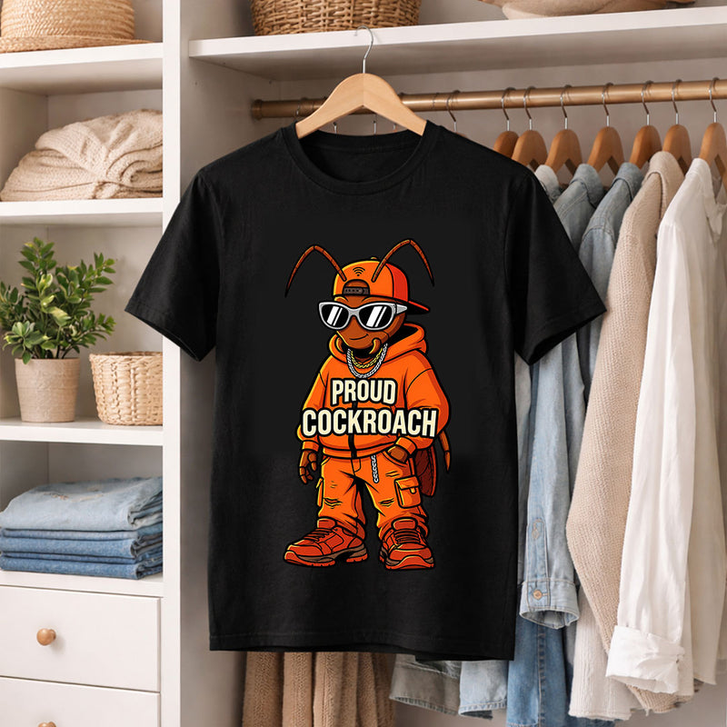 Proud Cockroach Graphic T-Shirt for Men & Women | Viral Gen Z Satirical Streetwear Tee Inspired by Internet Meme Culture - Black | Available in S, M, L, XL & XXL | Love Craft Gifts™