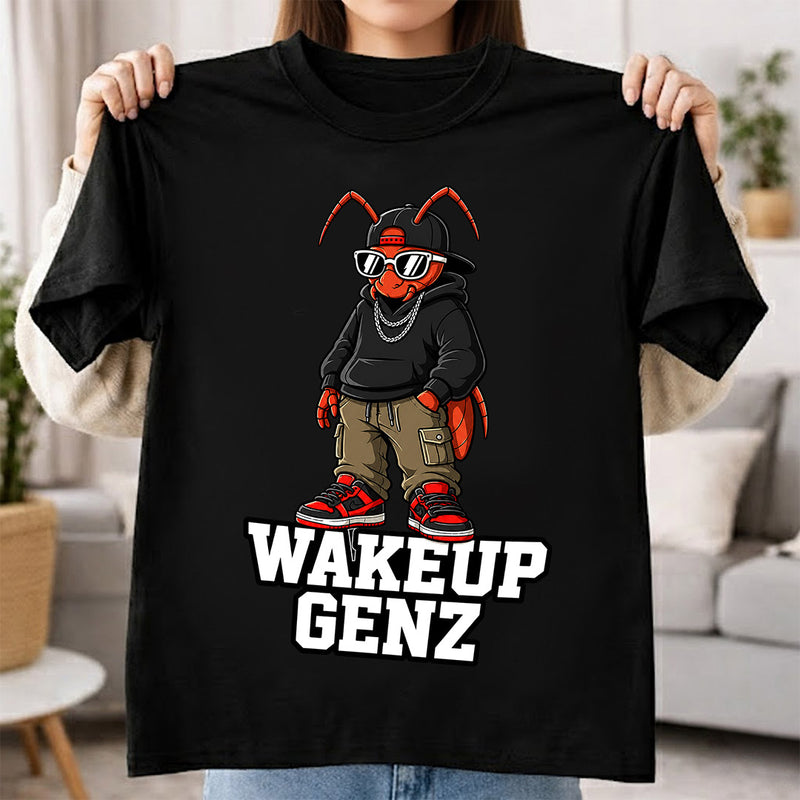 Wake Up Gen Z Cockroach Graphic T-Shirt for Men & Women | Viral Satirical Streetwear Tee Inspired by Internet Youth Culture - Black | Available in S, M, L, XL & XXL | Love Craft Gifts™