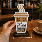Personalized Coffee Cup QR Code Table Stand with Custom Logo & Social Media Display | Premium Café Branding Gift for Coffee Shops & Small Businesses - 7x4" | Love Craft Gifts™