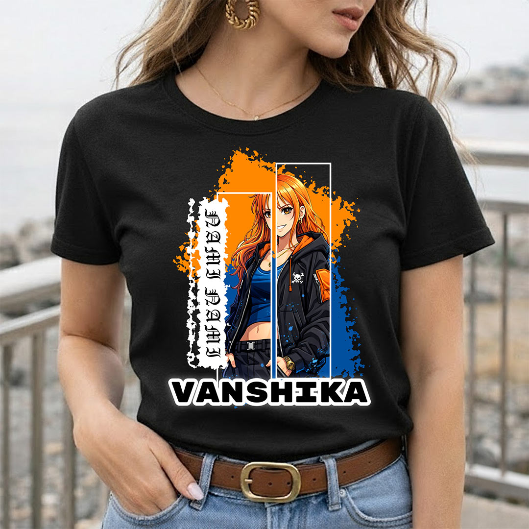 Personalized Nami Anime Name T-Shirt for Women – Custom Printed Black Tee | Love Craft Gifts