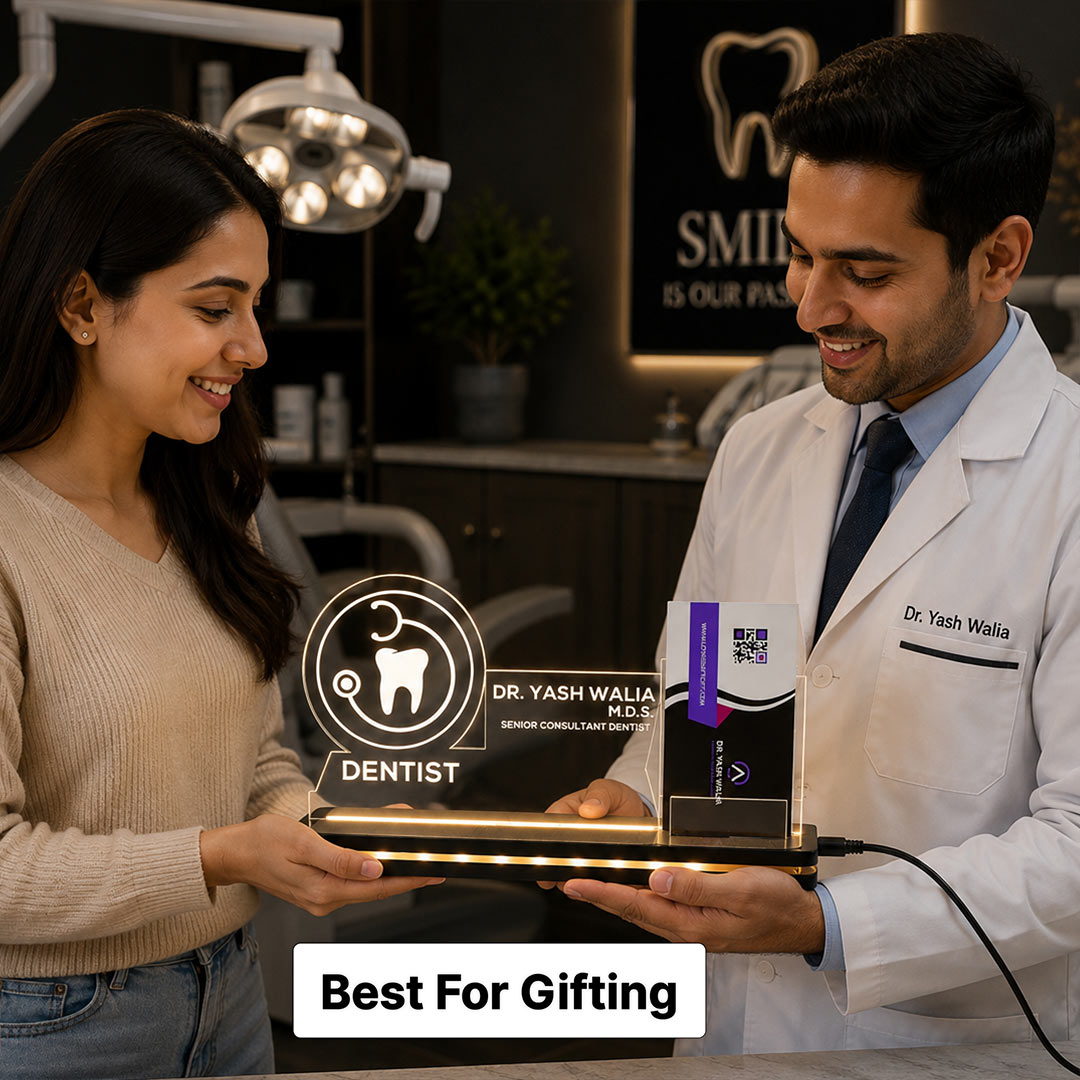 Personalized Dentist LED Visiting Card Holder with Custom Name | Professional Dental Desk Décor Gift for Dentists - 8x6" | Love Craft Gifts™