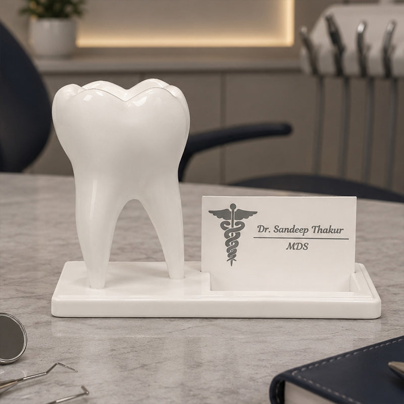 Personalized Dental Tooth Visiting Card Holder with Custom Name | Premium Desk Organizer Gift for Dentists & Doctors | Love Craft Gifts™