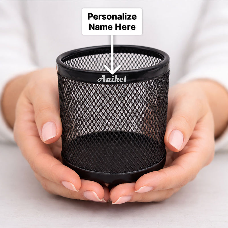 Personalized Metal Mesh Pen Stand with Custom Name – Premium Desk Organizer Gift for Students & Office Use (Standard Gift Size) | Love Craft Gifts™