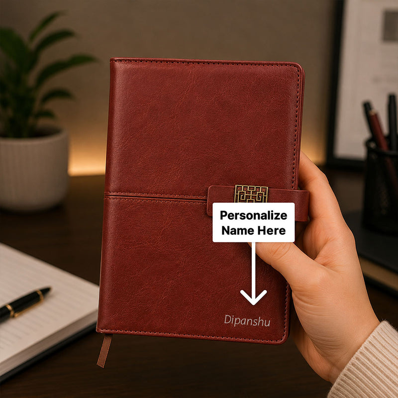 Personalized Premium A5 PU Leather Diary with Custom Name & Logo Engraving | Elegant Office Journal Gift for Men, Women & Professionals | Love Craft Gifts™