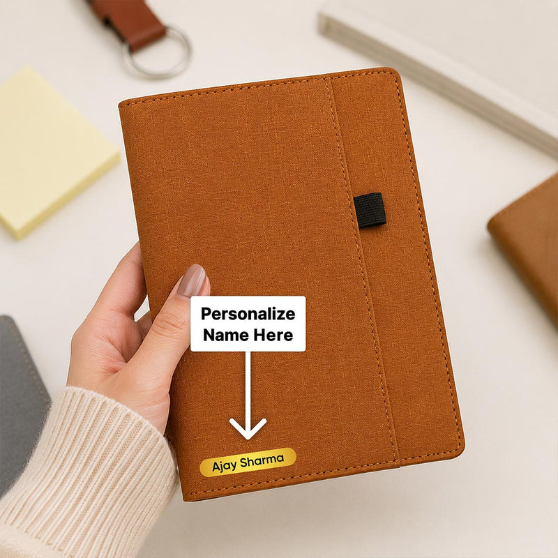 Personalized A5 PU Leather Executive Diary with Custom Name Plate | Premium Hardbound Journal Gift for Professionals, Students & Corporate Gifting - A5 | Love Craft Gifts™