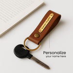 Personalized Brown Leather Keychain with Golden Name Plate | Love Craft Gifts