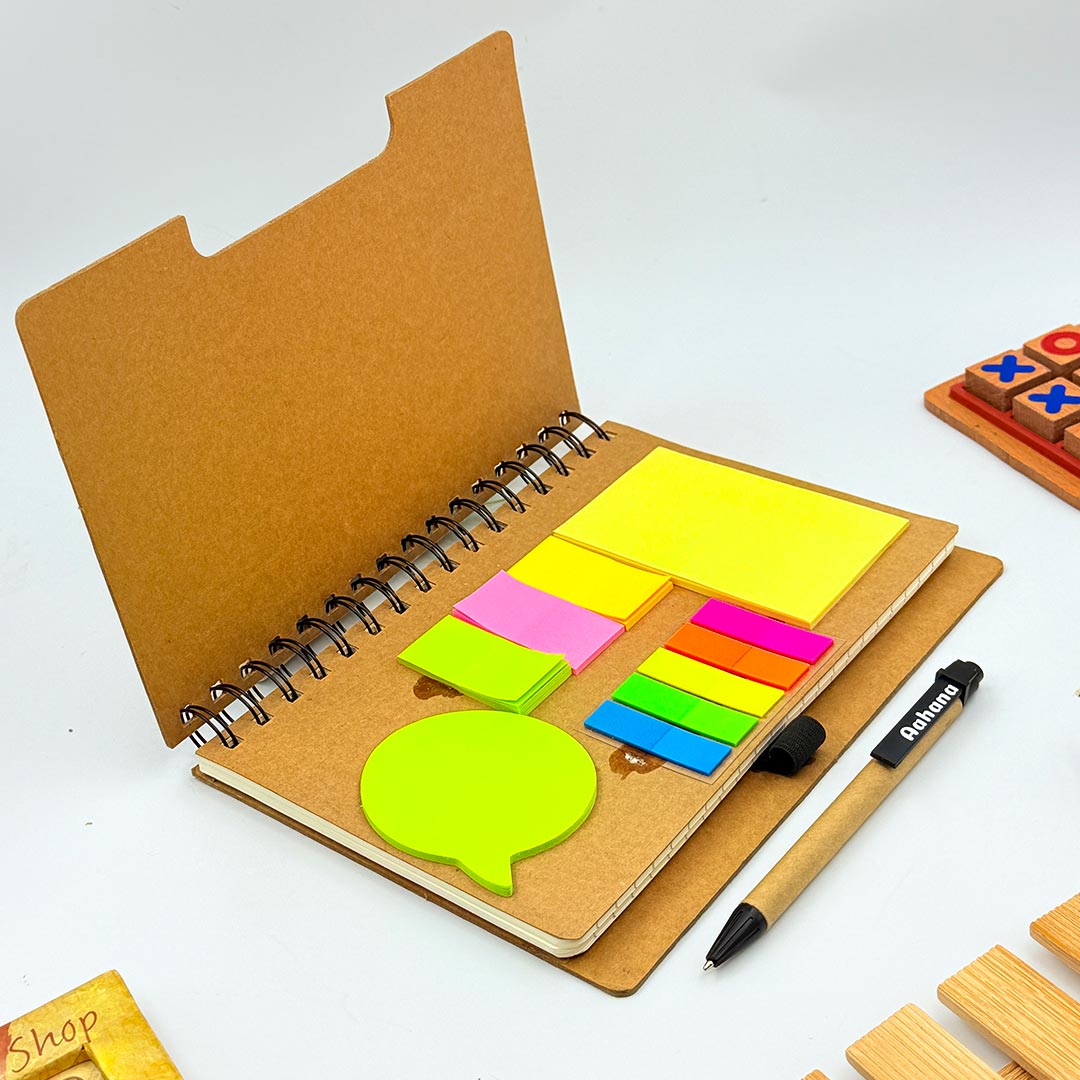 Personalized Spiral Notebook with Pen & Sticky Notes | Custom Name Engraved A5 Journal for Office, Study & Daily Planning - 7x5" | Love Craft Gifts™