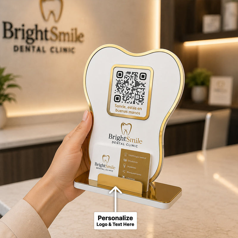Personalized Dental Clinic QR Stand with Custom Logo & Branding | Premium Business Display Gift for Dentists & Clinics - 9x6" | Love Craft Gifts™