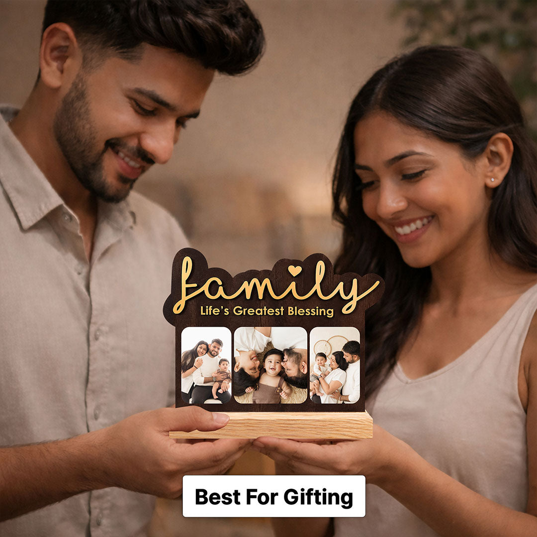 Personalized Family Wooden Photo Frame with Custom Pictures | Emotional Family Keepsake Gift for Parents & Loved Ones - 5x6" | Love Craft Gifts™