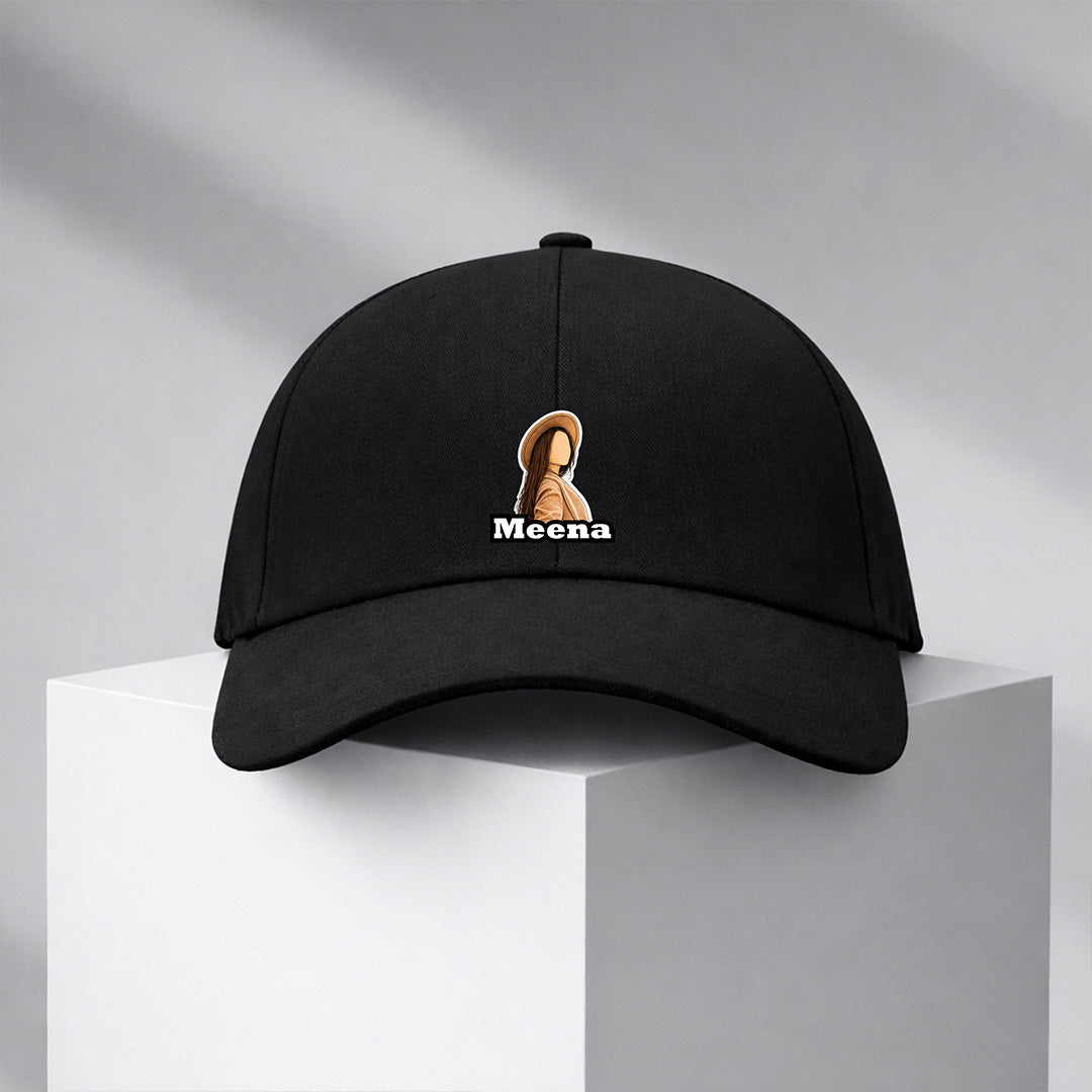 Personalized Photo Printed Black Cap for Women – Custom Name & Picture Adjustable Baseball Hat | Love Craft Gifts
